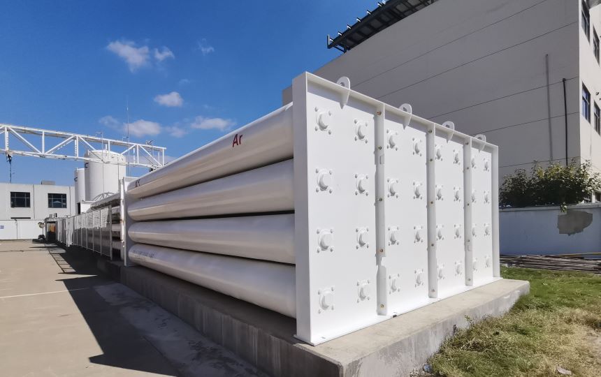 Cascadas de almacenamiento de gas para gases raros y otros gases industriales